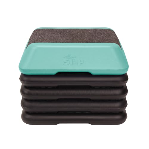 The Step Adjustable High Step Aerobic Platform with 4 Risers, Home Gym Workout Equipment, Fitness Exercise Equipment Made in the USA - color: Teal