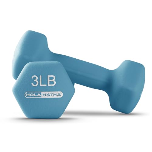 HolaHatha 1, 2 and 3 lb Neoprene Dumbbell Strength Training Weight Set with Rack - color: Blues, size: 106 LB