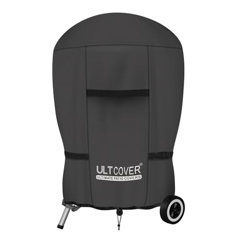 ULTCOVER Outdoor Waterproof Charcoal Kettle Grill Cover for Most 26 inch Round Smoker Size Up to 33” Dia x 38” H, Black - color: Black-Round, size: 33” Dia x 38” H