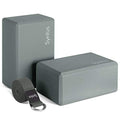 Syntus Yoga Block and Yoga Strap Set, Soft Non-Slip Yoga Blocks 9×6×4 inches, 8FT Metal D-Ring Strap for Yoga, General Fitness, Pilates, Stretching and Toning - color: Grey