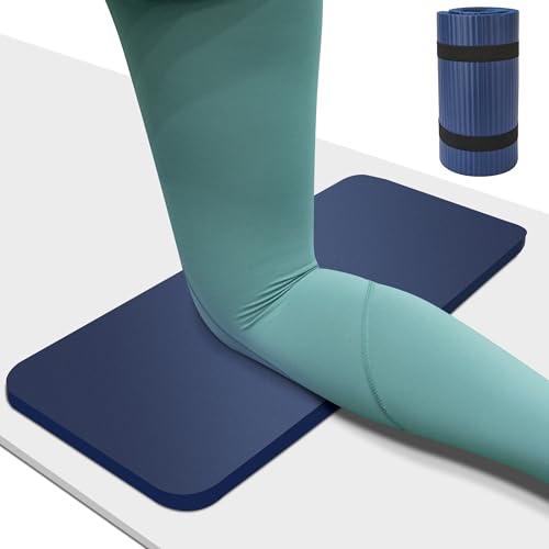 Yoga Knee Pad Cushion, 24 x 9.8 x 0.8 in Thick Mini Yoga Mat, Odor-Free NBR Workout Mat with Storage Strap, Small Exercise Mat for Yoga, Pilates, Kneeling, Planks & Home Gym - color: Navy Blue