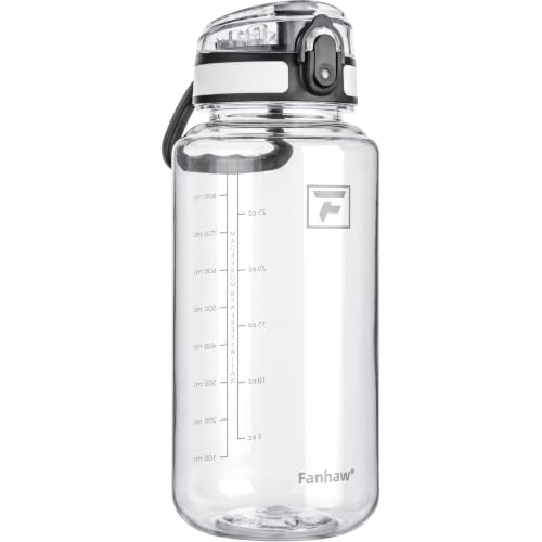 Fanhaw 32 Oz Clear Tritan Water Bottle, BPA-Free & Leak-Proof, Wide Mouth with Anti-dust Chug Lid, Reusable Plastic Bottle for Gym, Travel, School & Office, Back to School Essentials (Clear&White) - color: Clear&White, size: 32 Ounces