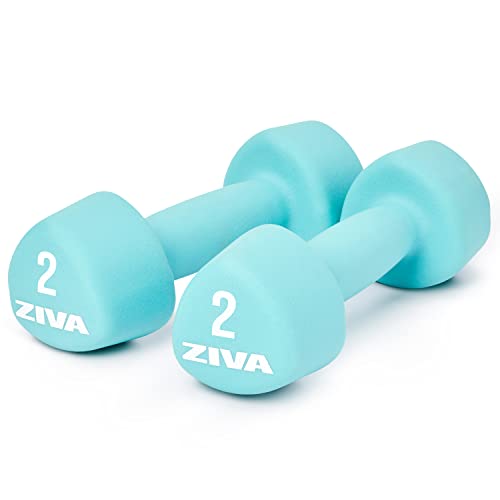 ZIVA Neoprene Tribell Dumbbell Pairs - Set of 2 Hand Weights, Non-Slip Durable Rubber Finish, No-Roll Design for Rigorous Exercise and Strength Training (Avail in 2-20 lb Pairs) - style: 2-lb, TQ