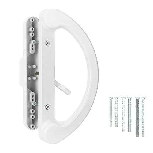 Sliding Patio Door Handle Pull Set, White Diecast Non-Keyed Gate Handle Set for Mortise Lock Style Glass Door, Replacement Handle for Sliding Glass Door Fits 3-15/16” Hole Spacing - color: White, size: Handle Set+Latch Lever