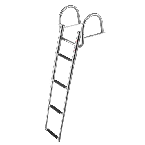 VEVOR Boat Ladder, 4 Steps Stainless Steel Telescoping Folding Swim Deck Ladder for Rear Entry Inboard, 600lbs Capacity with Wide Non-Slip Steps & Handrails, for Outboards, Yacht, Pontoon Boat - size: 4 Steps