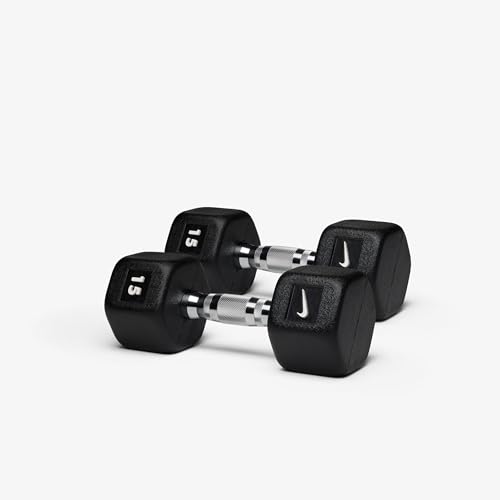 Nike Rubber Hex Dumbbell Pair - color: Black / White, size: 15 lb
