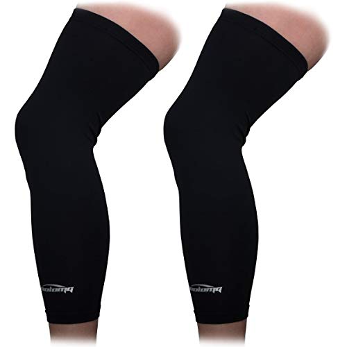 COOLOMG Sports Compression Leg Sleeve Basketball Football Long Knee Protection Knee Brace Undersleeve for Men & Women Youth - color: Black Pair