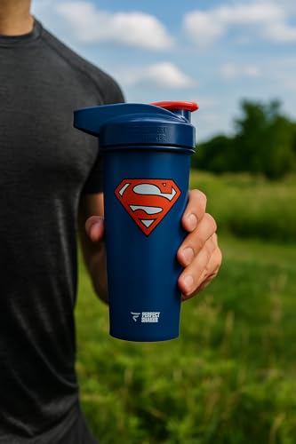 PerfectShaker ACTIV DC Comics & Justice League Series | Leak-Proof, BPA-Free, Shatter-Resistant | ActionRod Mixing Technology for Smooth Blends | Gym, Fitness & Sports Shaker - 28oz Superman(Blue) - color: Superman(Blue)