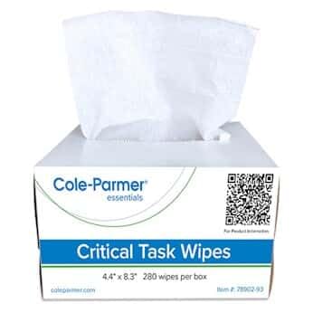 Cole-Parmer Critical Task Lab Wipes, 4.4 (in) x 8.3 (in) Single-Ply Cellulose: 280 Wipes/Box - size: 1 Count (Pack of 280)