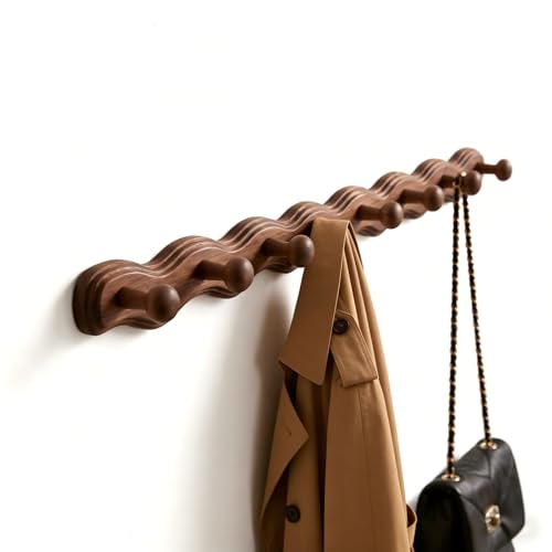 Wood Coat Rack Wall Mount -8 Pack Walnut Coat Hooks for Hanging Clothes,Keys, Robes,Purse,Towels,Bags,Backpack, Modern Decorative Wall hooks Heavy Duty Hanger Organizer for Bathroom,Entryway & Bedroom - size: 8 Hooks
