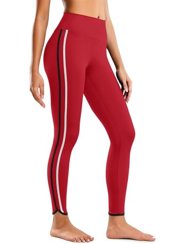 Aoysky Womens Buttery Soft Workout Leggings 25" Side Stripes High Waisted Full Length Yoga Leggings - color: Red, size: Large
