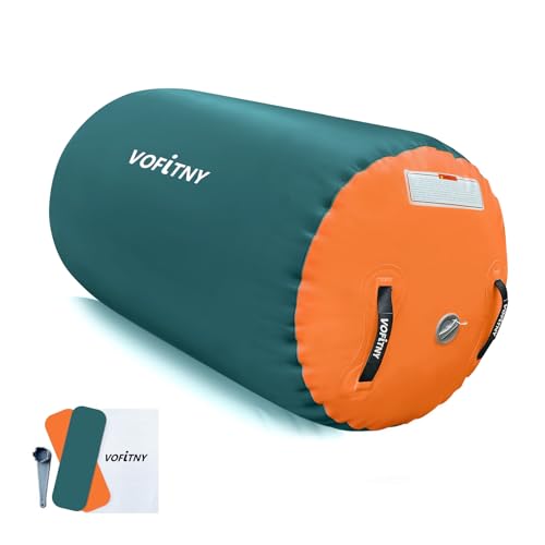 VOFiTNY Gymnastics Tumbling Equipment Air Barrel Inflatable Octagon Tumbler Roller Back-bend Trainer Cheerleading Without Pump - color: Green/Orange NoPump, size: 3.3'L x 2.3'D
