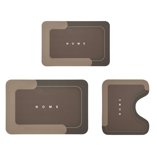 Housego Absorbent Bath Mat, Quick Dry Bath Rug, Non-Slip, 3PCS, Brown | 3PCS Absorbent Bath Mat Magic Rug Sets; Quick Drying Bath Mat Non-Slip Floor Rug Rubber Backed for Bathroom Kitchen Shower - color: Brown, size: 3 PCS