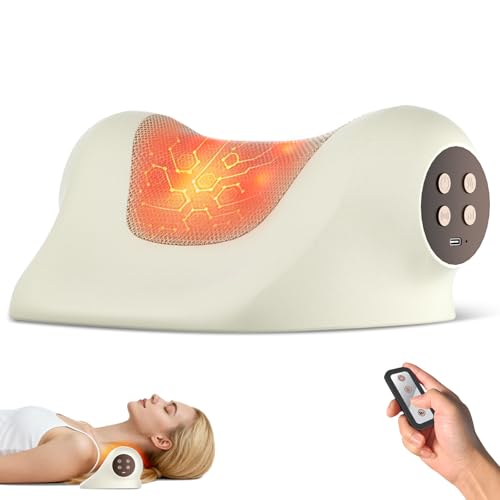 Neck Massager with Heat, Red Light & Vibration Adjustable, Heated Neck Stretcher with 3 Modes, Rechargeable Cervical Traction Device for Pain Relief & Muscle Relaxation, Gift for Women Men - color: Beige