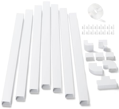 126in Cord Hider Kit, ZhiYo Wire Hiders for TV on Wall, Paintable Cable Management Kit, Wire Cover for Wall Mount TV, White Cable Raceway, Cord Cover Wire Management Kit, 8 x L15.7in W1.18in H0.67in - color: White, size: W1.18in X H0.67in X L126in