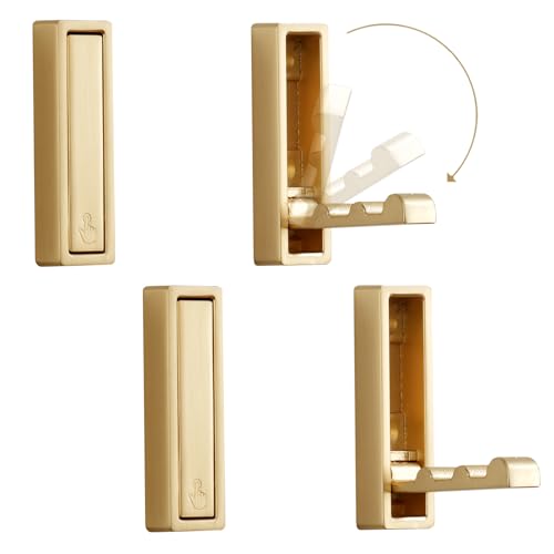 Folding Coat Hooks, 4Pcs Foldable Heavy Duty Wall Hooks Zinc Alloy No Rust Fold Up Hooks for Coat, Towel, Key, Hat, Bag, Jacket, Backpack. (Gold) - color: Gold, size: 4