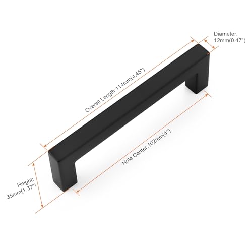 Probrico 5 Pack Black Cabinet Pulls Stainless Steel 4Inch Cabinet Handles Square Corner Bar Kitchen Cabinet Handles Drawer Pulls Knobs Hole Centers 4 inch 102mm Kitchen Cabinet Pulls - color: Black, size: Hole Center: 102mm(4inch)
