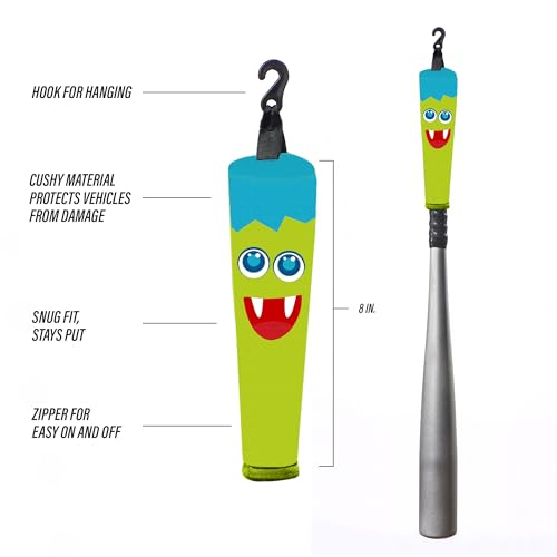 Handle Cover - Baseball Bat Cover Sleeve Protects Vehicle & Bat Grip - Batting Gloves & Helmet Companion with Zippered Hook - Softball Accessory - color: Monster