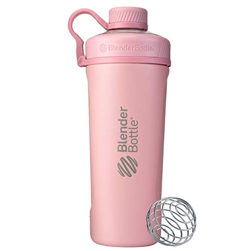 BlenderBottle Radian Shaker Cup Insulated Stainless Steel Water Bottle with Wire Whisk, 26-Ounce, Matte Rose Pink - color: Rose Pink