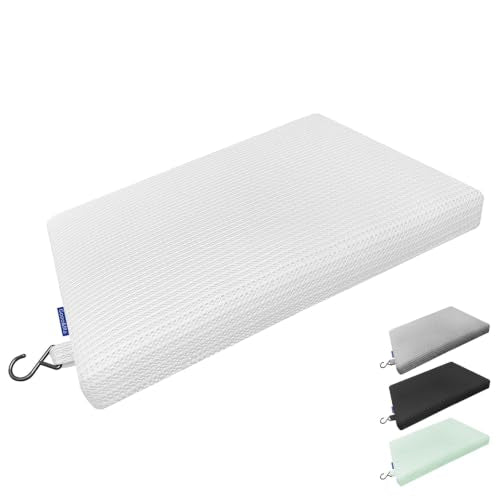 Gooo&Ma Shower Cushion, Non-Slip Air Fiber Bath Pad, White | Waterproof, 3D mesh quick-dry, hook, for shower bench/chair, elderly & pregnancy, 16"x12"x2", washable - color: White