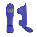 Top King New Pro Leather Shin Guards for Muay Thai - color: Blue-Black, size: Medium