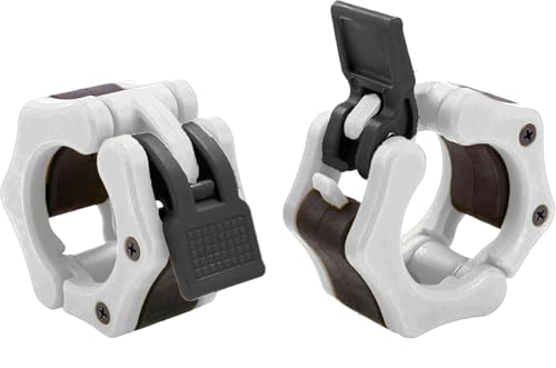 Olympic Barbell Clamps Collars Quick Release Pair Weight Clips for 2 inch Barbell (White w/Black Lever) - color: White W/ Black