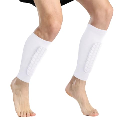 2 Pack Soccer Shin Guards Soccer Adult, Soccer Shin Guards for Kids Soccer Shin Pad with Honeycomb Pads, Shin Defender Shin Guard Sleeves, Ski Shin Guards Ski Shin Pads - color: White, size: Large