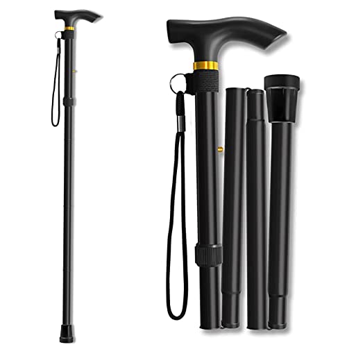 Walking Cane, Folding Cane for Man & Women, Portable Lightweight | 5-Level Adjustable Height, Collapsible Cane for Seniors Balancing Mobility Aid - color: Black