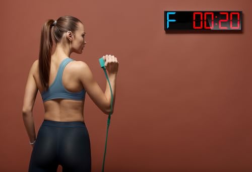 26'' Extra Large Home GYM Timer Clock, Programable Workout Interval Timer, Digital Wall Clock, with 7-color Night Light, 8 Alarm Clocks, Calendar/Temperature, Countdown & Stopwatch (Blue & Red)