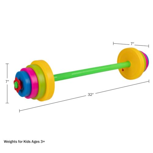 Hey! Play! Kids Exercise Equipment Collection: Strength Training, Cardio, Endurance, and Active Play Essentials - Kids Barbell Set - style: Kids Barbell with Adjustable Plates