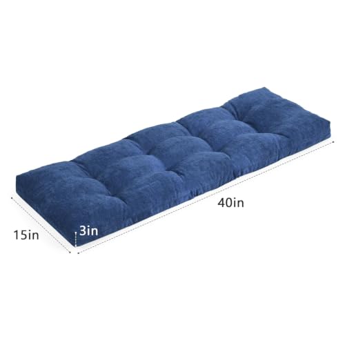 baibu 40 Inch Memory Foam Bench Cushion, Dual-Layer Patent Design Non-Slip Indoor Bench Cushion with Ties, 40x15x3Inch, Blue - color: Dark Blue, size: 40x15x3 Inch (Pack of 1)