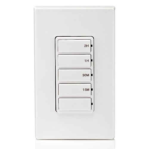 Leviton Countdown Timer Switch for household lights and exhaust fans, 15-30 min, 1-2 hour, No Neutral Wire Required, Single Pole, 15A, 1/2HP/9.8A Fan/Motor, DT102-1LW, White - style: 1-2 hour, No Neutral Required