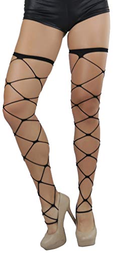 ToBeInStyle Women's Leg Wraps Ravewear Dancewear Elastic Straps Party Garter Music Festivals Costume Accessory Thigh High - color: Footed Jumbo Net - Black, size: One Size