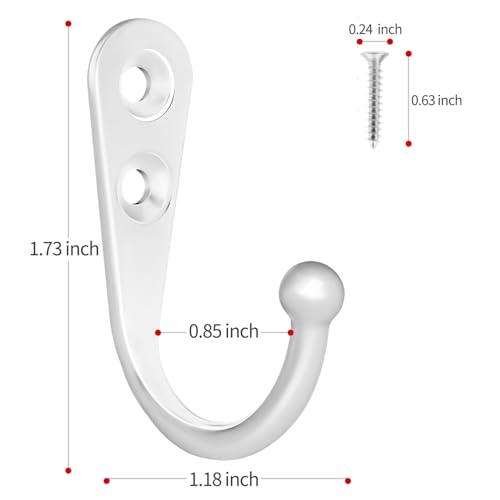 20 Pcs Key Hooks Coat Hooks for Hanging, Key Holder, Wall Mount Hook with Stainless Steel Screws, Command Hooks Utility Hangers for Key, Hat, Cup, Coat, Picture (White) - color: White