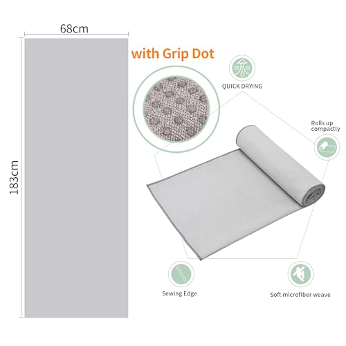 2 Pack Hot Yoga Towel with Grip Dot，Stickyfiber Yoga Mat Towels Non Slip for Hot Yoga,Absorbent Microfiber Sweat Anti-Slip Cover,Bikram,Pilates,Exercise - color: Gray