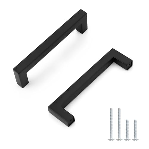 Probrico 5 Pack Black Cabinet Pulls Stainless Steel 4Inch Cabinet Handles Square Corner Bar Kitchen Cabinet Handles Drawer Pulls Knobs Hole Centers 4 inch 102mm Kitchen Cabinet Pulls - color: Black, size: Hole Center: 102mm(4inch)