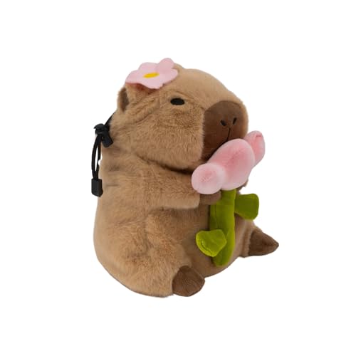 Rock Climbing Chalk Bag – Cute Plush Chalk Bag for Bouldering, Gym, Indoor & Outdoor Climbing – Drawstring Closure, Adjustable Waist Belt – Fun Character Design for Climbers - color: Capybara Flower