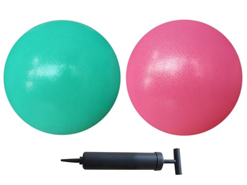 AppleRound Exercise Ball with Pump, 9-Inch Small for Pilates, Yoga, Core Stability - Choose: [Pack of 1 Ball + 1 Pump] or [Pack of 2 Balls + 1 Pump] - color: Pink x1 + Turquoise x1