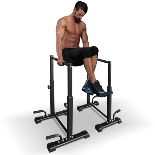 Dip Station Set, 6 Level Adjustable Pull Up Bars, 1200lbs Heavy Duty Parallettes Bars, Dip Station for Full Body Workout Fitness