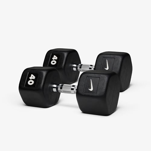 Nike Rubber Hex Dumbbell Pair - color: Black / White, size: 40 lb