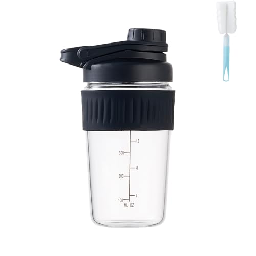16oz Glass Shaker Bottle for Protein, Small Borosilicate Glass Protein Powder Leak-Proof Shaker Cup Mixes with 304 Blending Ball(16oz,Black) - color: 1 Pack-Black, size: 16oz