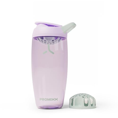 Promixx Pursuit Protein Shaker Bottle – 26oz Silent Snap-Fit Mixer for Lump-Free Shakes – Leak-Proof BPA-Free Ecozen Gym Shaker with Measurement Marks for Fitness and Travel – Lilac - color: Lilac, style: 26oz