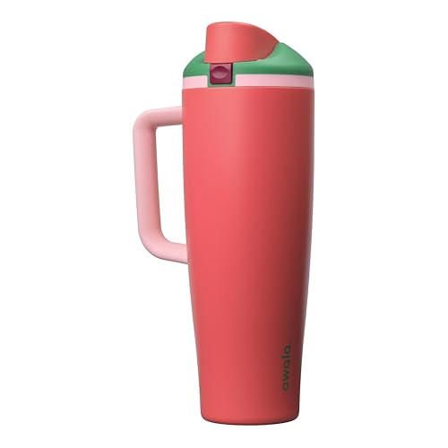 Owala FreeSip Tumbler Stainless Steel Water Bottle 40 oz Strawberry Fields | Triple-Layer Insulation | Leak-Proof Lid with Push-Button | Double Threaded Lid for Left and Right-Handed Drinking - color: Strawberry Fields, size: 40 Ounces