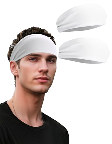 Headbands for Men & Women, Sweat Headband Non-Slip Sweatband Sports Running Cycling Yoga Basketball Workout Football Training - color: White Pack