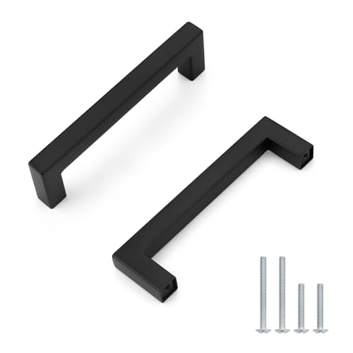Probrico 5Pack Hole Centers 3.5inch Black Cabinet Handles, Stainless Steel Kitchen Cabinet Pulls,Square Corner Bar Dresser Drawer Pulls Total Length 4inch - color: Black, size: Hole Center: 90mm(3.5inch)