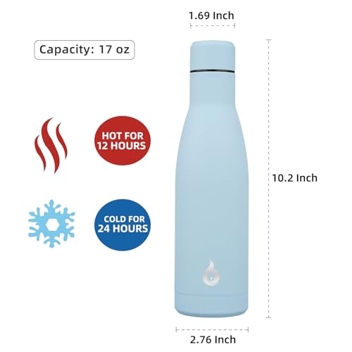 BJPKPK Insulated Water Bottle 17oz Stainless Steel Water Bottles Dishwasher Safe Metal Thermal Keep Cold and Hot,Sky Blue - color: Sky Blue, size: 17 Ounces