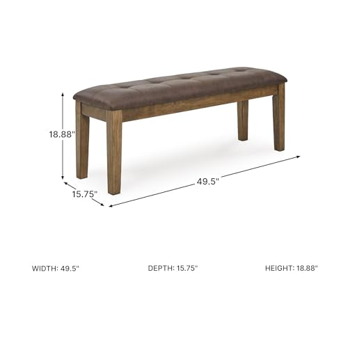 Signature Design by Ashley 1-Piece Upholstered Dining Bench, 50 in | Spot clean care, Solid wood frame, Light brown finish, Faux leather upholstery, 2 person seating, Vallister Series - color: Light Brown, style: Bench