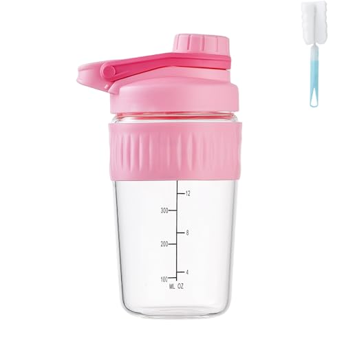 16oz Glass Shaker Bottle for Protein, Small Borosilicate Glass Protein Powder Leak-Proof Shaker Cup Mixes with 304 Blending Ball(16oz,Pink) - color: 1 Pack-Pink, size: 16oz