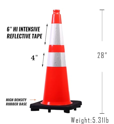 (8 Pack) BESEA 28” inch Traffic Safety Cones Orange Road Parking Cones Heavy Duty Construction Cone Structurally Stable for Traffic Control at Public Place - size: 28 inch