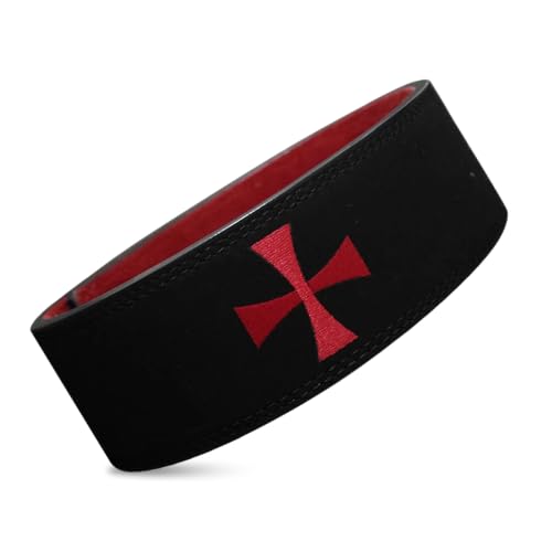 SAINT KAIZEN Crusader Cross Lever Belt for Weightlifting, Powerlifting | , and Bodybuilding, 10mm Thick Leather with Steel Lever Buckle, Sleek Christian-Inspired Design - color: Jerusalem Cross - Black, size: Large